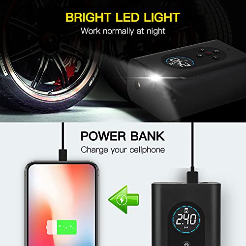 Bomba Automática Portátil,Compressor de ar de carro 3 em 1 Inflator de pneu sem fio Bomba automática