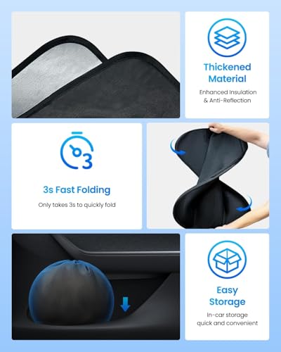 REEVAA Upgraded Tesla New Model Y (Juniper) Sunshade Windshield [Tailored Fit, 99% Sun Protection] Foldable Sun Shade Accessories with Storage Bag for Model Y 2016-2026, Silver Coating — view 6