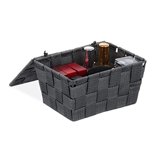 Relaxdays Aufbewahrungskorb mit Deckel, Flechtoptik, Bad Organizer HxBxT:...