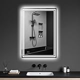 Archaluxe Bathroom Mirror with LED Light: 500x700mm Illuminated Wall Mounted LED-Bathroom-Mirror with Shaver Socket, Anti-Fog,3 Colors Dimmable, Memory Function, IP44 Smart Mirror Horizontal/Vertical