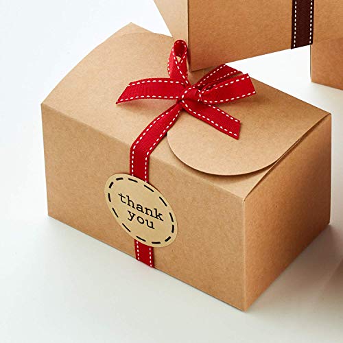 Hayley Cherie - Brown Kraft Gift Treat Boxes with Ribbons & Thank You Stickers (20 Pack) - 6.5 x 4 x 4 inches - Thick 400gsm Cardboard - For Goodies, Candy, Parties, Christmas, Birthdays, Weddings (Kraft)