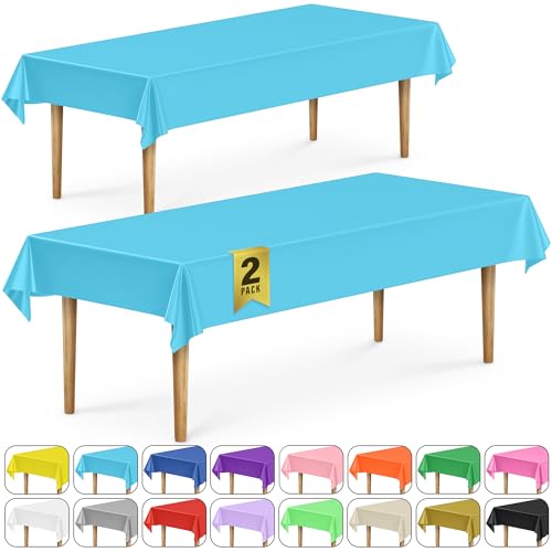 DecorRack 2 Rectangular Tablecloths BPA-Free Plastic, 54 x 108 inch, Dining Table Cloth, Rectangle Table Cover for Parties, Picnic, Camping and Outdoor, Disposable or Reusable, Turquoise (2 Pack)