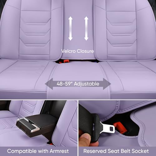 Image of TIEHESYT Leather Car Seat Covers Full Set with Lumbar Support, Waterproof Car Seat Cover, Universal Seat Covers for Cars, Trucks, SUVs, Sedans, Airbag Compatible, Front Pair and Rear, Purple
