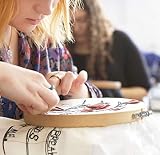 HAUSPROFI Zestaw do haftowania, zestaw startowy, haft krzyżykowy, zestaw narzędzi do haftu krzyżykowego, zawiera 50 kolorowych nici i 12 igieł, 7 bambusowych ramek do haftowania 4-12 cali