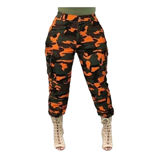 DINGJIUYAN Pantalon cargo pour femmes - Camouflage - Combat - Armée - Militaire - Tactique - Pantalon de travail avec poches - Grande taille - Taille haute - Avec revers - Pantalon sarouel décontracté