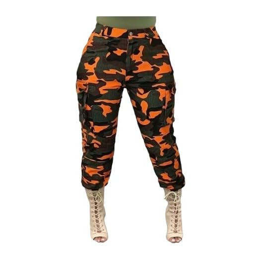 DINGJIUYAN Pantalon cargo pour femme - Camouflage - Combat - Militaire - Tactique - Avec poches - Grande taille - Taille haute - Revers - Sarouel décontracté, Orange, XL