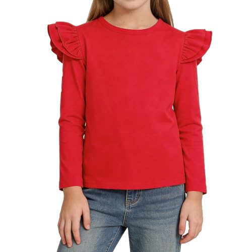 Image of Magic Park 1-14Y Toddler Ruffle T Shirt Girls Solid Color Blouse Kids Girl Short Long Sleeve Tops Casual Tee