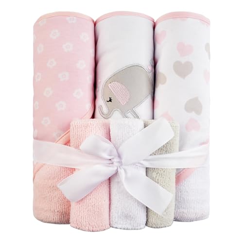 Image of Viviland Baby Towels and Baby Wash Cloths Set Hooded Baby Towels Baby Wipes Absorbent Bath Face Towels Burp Cloths or Face Towels for Girl Boy 6-Pack Size 28 x 28 Inch(Elephant)