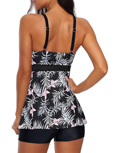 Century Star Womens Athletic Swimsuits For Women Two Piece Tankini With High Waisted Boyshorts Floral Printed Bathing Suits A25 White-Leafed Flower 18-20 thumb #3