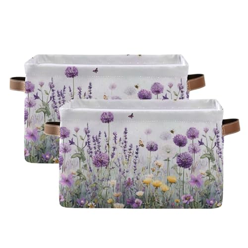 Image of Lavender Fabric Storage Bin, Foldable Organizer Bag for Baby Cloth, Dog Toy, Book Storage Cubes, Shelf Closet Basket - 16x12x8