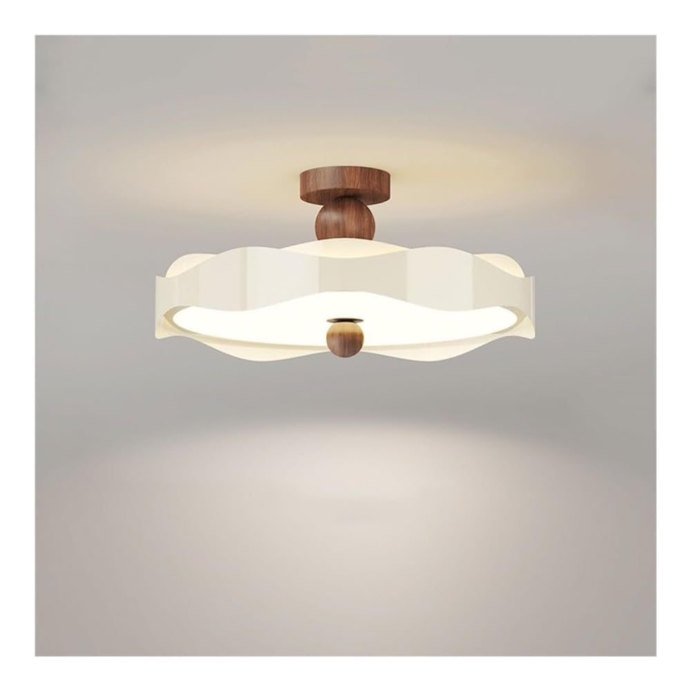 LUOYAOB Mid Century Semi Flush Mount Ceiling Light Vintage Walnut Wood Grain Ceiling Light Fixture Modern Round Ceiling Lights for Aisle Living Room Bedroom Porch(45CM/17.7″)