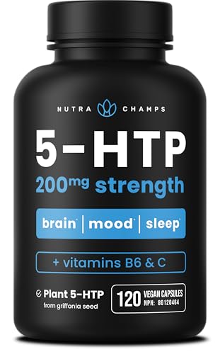 NutraChamps 5-HTP | 120 Vegan Capsules | 100mg Per Capsule | 5HTP Supplement + Co-Factors Vitamin B6 & Vitamin C | Stress Relief, Brain Health, Enhanced Mood & Sleep | Vegan & Non-GMO