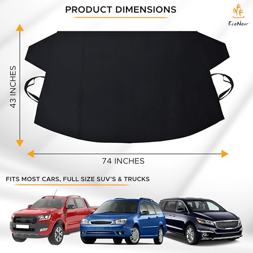 Image of EcoNour Truck Windshield Cover for Ice and Snow (74 inchx43 inch) | Snow Brush and Ice Scrapers for Car (1 Pack) with Scratch Free Bristle Head | Winter Car Kit for Pickup Trucks, Fullsize SUVs