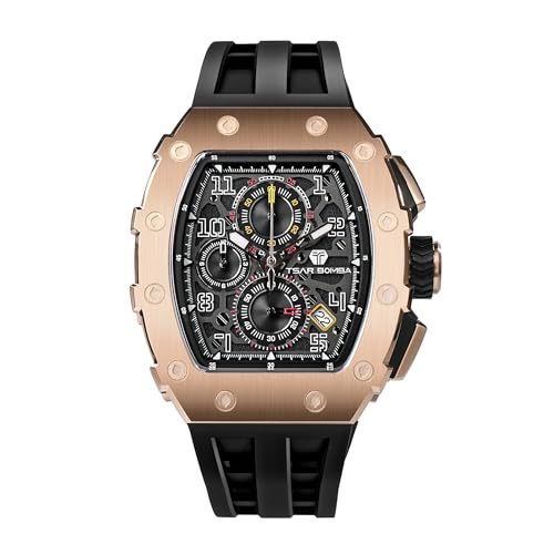 Image of TSAR BOMBA Mens Luxury Watch Watches for Men 50M Waterproof Japanese Quartz Movement Tonneau Stainless Steel Case Sapphire Glass with Chronograph Date Function Cool Unique Fashion Gift
