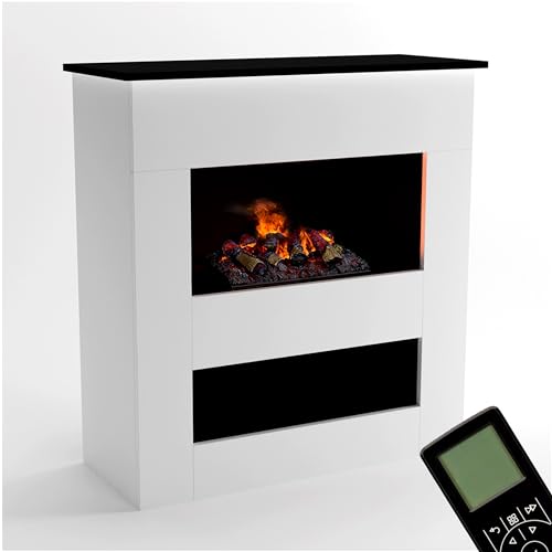 GLOW FIRE Wasserdampf Kamin BRECHT (Standkamin) - Elektrokamin mit realistischen LED 3D-Flammen, Knistereffekt & Fernbedienung, 105x110x40 cm - Opti-Myst 500 Elektro Kamin mit Holz-Deko, Weiß