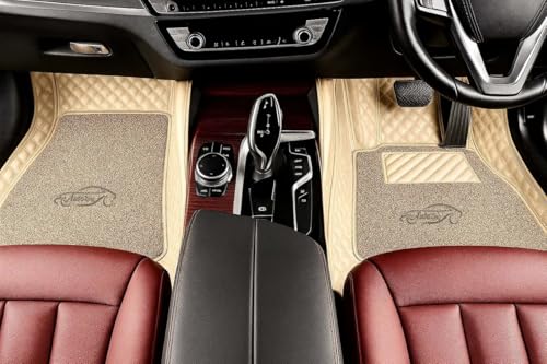 Image of Premium 7D Car Floor Mat Full Set for Skoda Octavia (2018-2022) | Luxury Leather with Detachable Curly /Grass Car Foot Mat with Heal Pad | 100% Waterproof & Anti-Skid (Beige Beige)