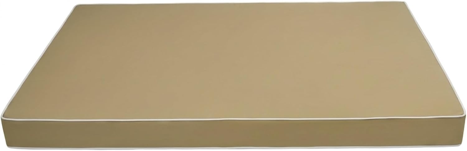 Outdoor Porch Daybed Swing Bed Mattress Cover, White Trim 6" Twin Size Fitted Sheet Slipcover with Zipper (Only Cover) (Khakii, 75x39x8in)