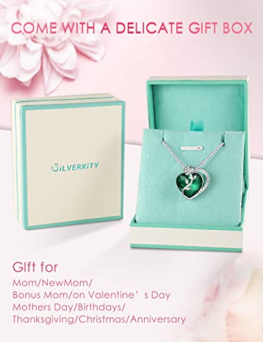 Silverkity 925 Sterling Silver Rose Flower Heart Birthstones Necklace For Women With Austria Crystal Cubic Zirconia, Pendants Gifts, Anniversary Birthday Jewelry Gift For Girls Wife Mom Daily Wear #TOP4