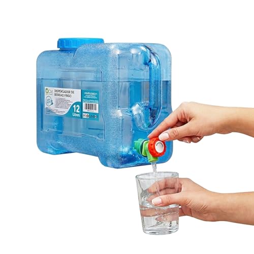 Two Tigers | Bidón De Agua Con Grifo 12 Litros | Garrafa De Plástico Portátil Para Frigorífico y Nevera | Dispensador Antigoteo Sin Derrames Para Camping Excursiones y Picnic Cocina y Furgoneta Camión
