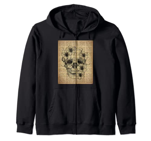 Dark Academia Aesthetic Gothic Cráneo Flores Pergamino Sudadera con Capucha