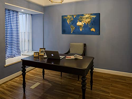 Acocifi World Map Wall Art Large Blue Canvas Old Map Of The World Picture Retro Prints Vintage Nautical Painting Artwork For Living Room Bedroom Study Room Home Office Large Wall Decor Framed 40"X20" #TOP3