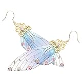 Genérico Pendientes Colgantes para Mujer S925 de Plata, Diseño Alas de Libélula Efecto Degradado Azul y Dorado, Ligeros y Elegantes para Uso Diario y Ocasiones Obsequios