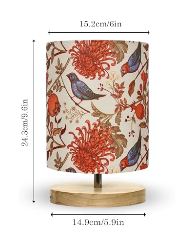 Image of Homesake Small Pine Table Lamp-Wooden Bedside Lamp Simple Bedroom Light Linen Shade Mini Desk Lamp Nightstand Lamps for Bedroom, Living Room, Gift, (Bird Cylinder)