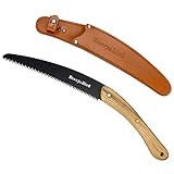 Berry&Bird Hand Pruning Saw, 10-Inch Curved Blade Pruning Saw, Hand Saw with SK-5 Carbon Steel Blade & Ergonomic Wooden Handle, Wood Pruning Saw with Leather Safety Sheath for Trimming Wood, Camping