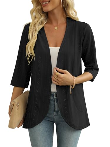 Women's Lightweight 3/4 Sleeve Cardigan Summer Casual Open Front Ruffle Cardigans2