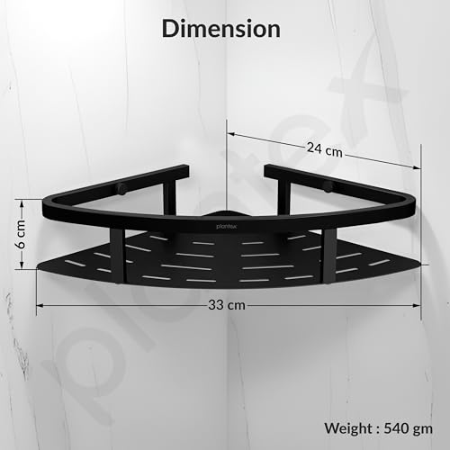 Image of Plantex Corner Shelf for Bathroom Wall /304 Grade Stainless Steel Bathroom Corner Shelf Rack /Bathroom Racks and Shelves /Multipurpose Bathroom Accessories Set- Pack of 2 (Black,9x9 Inches)