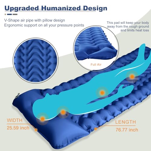 Image of Sleeping Pad, Extra Thickness 4 Inch Inflatable Camping Sleeping Mat with Pillow Built-in Foot Press, Compact Ultralight Camping Air Mattress for Backpacking, Hiking, Tent