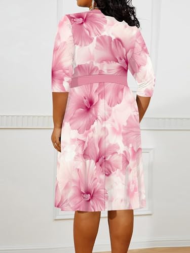 Image of PinkPatty Women's Plus Size Maxi Dress Print 3 /4 Sleeves V Neck Party Sundress Wedding Guest Dresses