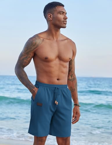 Image of COOFANDY Mens Casual Linen Shorts Elastic Waist Drawstring Loose Fit Summer Beach Vacation Shorts with Pockets