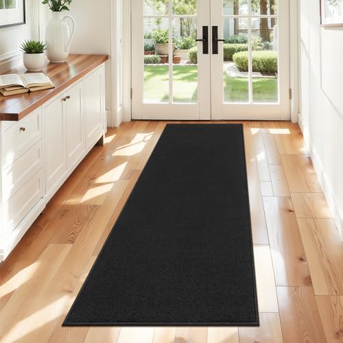 SHACOS Runner Rug for Entryway Black 50x150 cm Non Slip Washable Hall Runners Narrow Rugs Rubber Backed Floor Carpet Runner for Hallway Kitchen Laundry Room