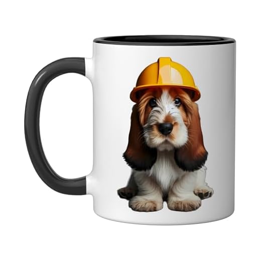 Petit Basset Griffon Vendéen Dog Yellow Hard Hat Helmet Crew Ceramic Mug, Black/White
