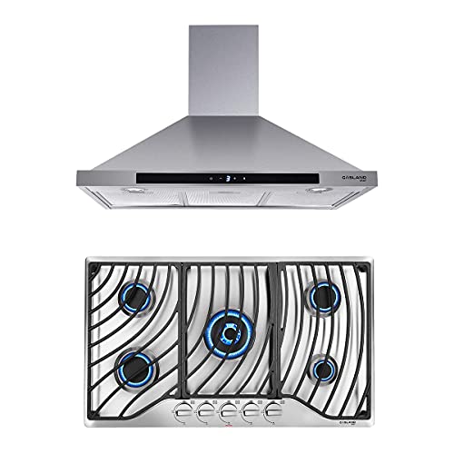 Gasland Chef Pr30Ss 30" Range Hood, 3 Speed 450-Cfm Sensor Touch Control Exhaust Kitchen Package, With Gh1305Sf 30" Built-In Gas Cooktop 5 Sealed Burner Gas Stovetop, 41,300 Btu Ng/Lpg Convertible #TOP30
