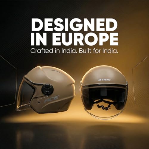 Image of Xtrac Ace ISI Certified Open Face Helmet for Men & Women | Half Face Bike Helmet with Scratch-Resistant Clear Visor | Lightweight ABS Shell | Quick Release Buckle | Dark Brown - L