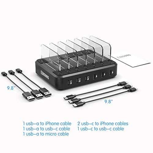 Pd Usb-C Charging Station, Cosoos 81W 6-Port Usb Charging Station For Multiple Devices With 3 Pd 20W Usb-C Charger & 6 Mixed Short Cables, Fast Multi Usb Charger Station #TOP7