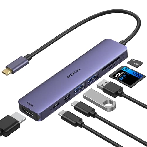Image of USB C Hub HDMI Adapter for MacBook Pro /Air, MOKiN 7 in 1 USB C Dongle with HDMI