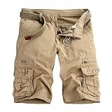 VATINNT Mens Cargo Shorts Cotton Combat Casual Work Shorts with Zipper Pockets No Belt K038 Khaki 36