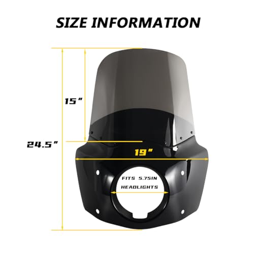 Image of Motorcycle Fairing 5.75 inch Headlight Fairing with 15 inch Motorcycle Windshield 49mm Mounting Hardware for Harley Dyna FXD FXDC Street Bob FXDB Low Rider FXDL FXDLS Super Glide FXDI35(Smoke)