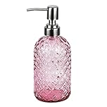 Funly mee Bathroom & Kitchen Glass Hand and Dish Soap Dispenser with 304 Rustproof Stainless Steel Pump (Pink)