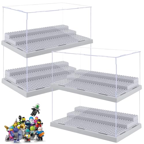 RHBLME Acrylic Display Case for Minifigure Action Figures Blocks (Grey - 4 Pack)