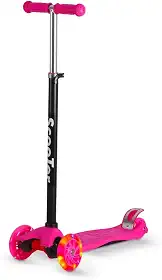 Patinete Infantil Unissex Dobrável e Ajustável 4 Rodas Com Luzes Em Led Até 70kg Cor Rosa