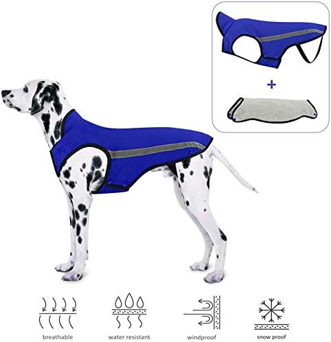 AUTOWT Dog Winter Jacket, Detachable Flannel Lining Dog Coat Adjustable Neck and Chest Size Pet Vest with Reflective Stripe Windproof…
