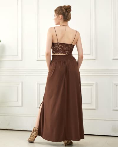 noflik Women's Elastic High Waisted Boho Long Maxi Skirts with Side Slits and Pockets4