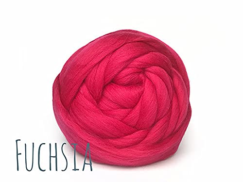 Chunky Wool - Fuchsia - for arm Knitting Chunky Blanket Weaving Felting Jumbo Yarn Giant Wool Soft 50g (0.11lb) - Image 2