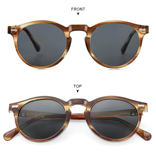 Image of Gleyemor Vintage Polarized Sunglasses for Men Round Sunglasses UV400 Protection Retro Hand-crafted Acetate Frame