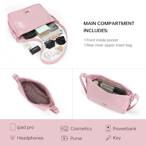 Image of Pink Leather Shoulder Purse For Women: Crossbody Bags Small Handbags - Classic Everyday Tote Cute and Comfortable for Office and Shopping