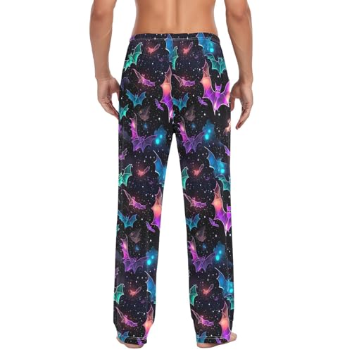 Men's Colorful Bat Pajama Pants with Pockets - Straight Fit Cotton Sleep Bottoms for Lounge & Nightwear#6343